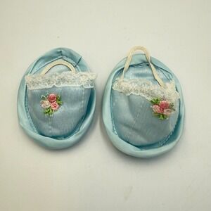 VTG Satin Doll Slippers Lace Trim & Embroidered Roses– Baby Keepsake/Nursery